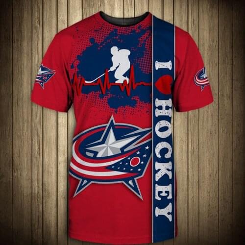 Summer Casual Tops Columbus Mens fashion Fun flying five-pointed star print Blue Jackets T-shirts