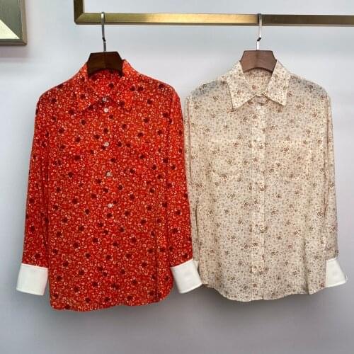 Fashion ladies 2021 new long-sleeved sexy casual silk floral shirt 0104