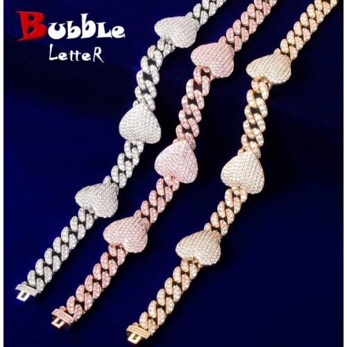 10mm Miami Cuban Chain With Heart Necklace For Women AAA Zircon Charm Mens Hip Hop Link Jewelry