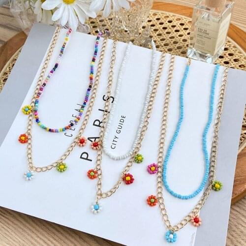 New Boho Polymer Clay Necklace Women Trendy Glass Seed Beads Clavicle Chain Bohemian Pendant Necklace Vintage Jewelry 2020 Gift