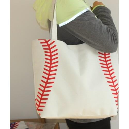 New arrival small baseballl cycling Lady Canvas Bag Shoulder baseball bag Womens Handbag Cute Canva Tote Bag basketball bag