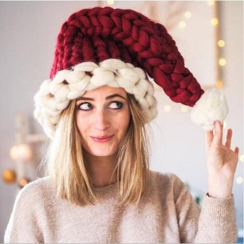 2021 New Design Hot Style Hand-knitted Christmas Hat Made Of Bold Wool Warm Winter Hat For Women