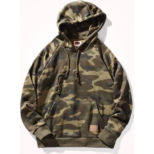 Autumn and Winter Military Style Camouflage Hoodies Mens Retro Hooded Casual Coat Versatile Plus Velvet Pullover Sportswear