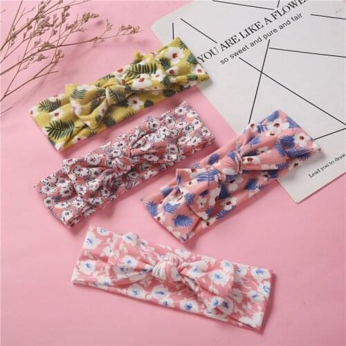 30 Pcs/Lot,15.5*8cm New Floral Prints Baby Girls Bow Headbands Infant Toddler Cotton Knotbow Hairbands for Small Girls Headwear