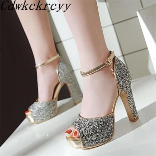 Women sandals Summer New pattern fashion Sequins Super high heel Fish mouth Women sandals Pink Sweet banquet Sandals size 34-43