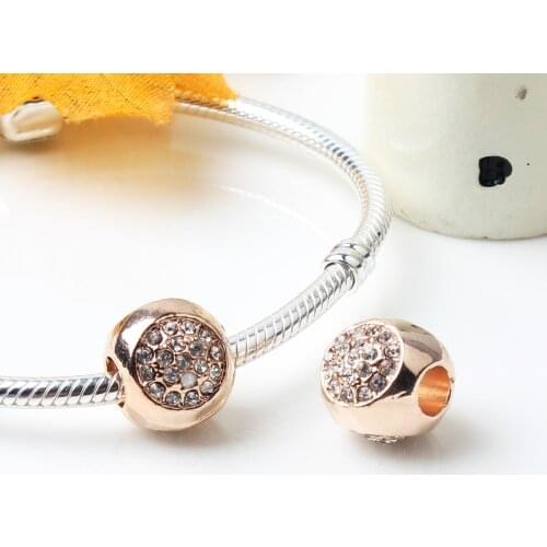 5PCS Vintage Rose Gold Ball Big Hole Heart Round Bead Fit Women Charms Original Bracelet Beads For DIY Jewelry Accessories