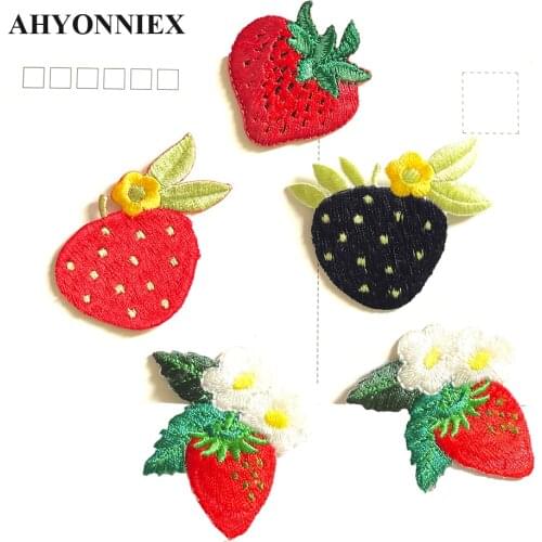 AHYONNIEX Strawberry Embroidered Patches for Clothing Iron On Patch Applique Cute Stickers for Clothes