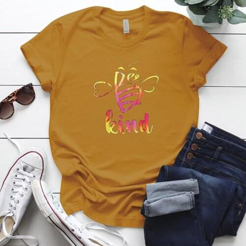 Colorful Cartoon Bee Graphic Tee Shirt Be Kind Printing Plus Size Aesthetic T Shirt for Women Summer Tops S-5xl Woman Tshirts