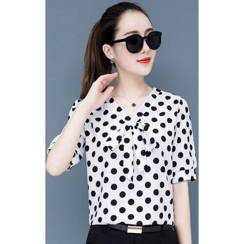 Chiffon Shirts Women 2020 Summer Long Sleeve Bow tie Shirt Dot Loose Casual Blouse Elegant Blouses For Women