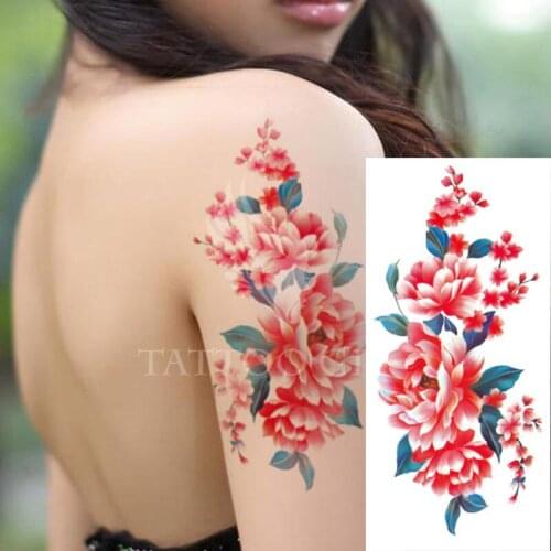 1piece Body art flash henna tattoo fake temporary tattoos stickers rose peony flowers arm shoulder tattoo waterproof women