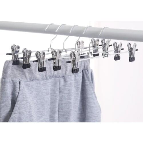 1PCS New stainless steel clip drying rack storage hanger pants skirt clothes stand container adjustable clip