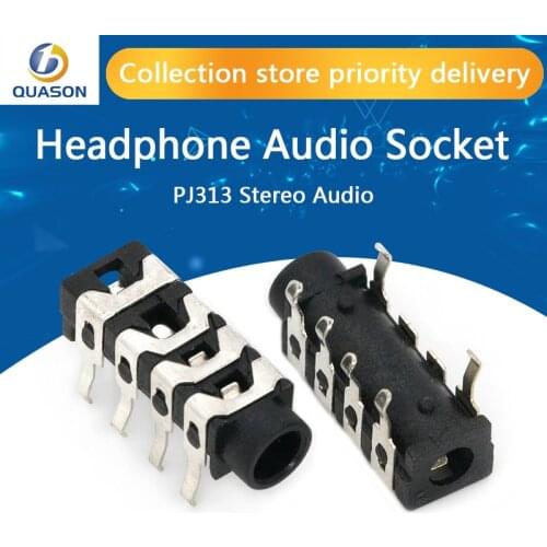 100Pcs 3.5mm 6Pin Stereo Headphone Audio Jack Earphone Socket Audio Socket PJ313 The 4 Section Of the 6 pin