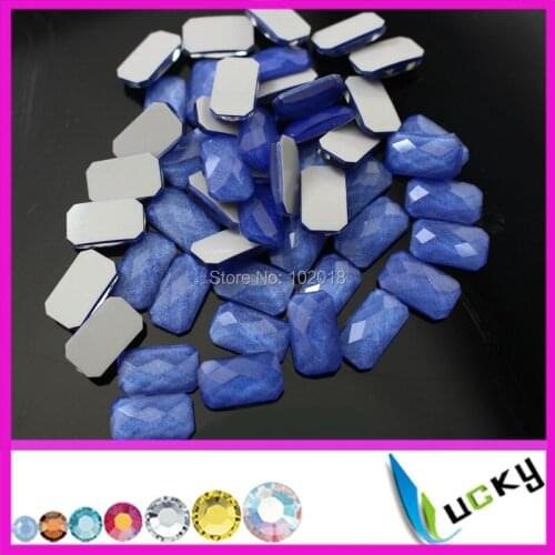 1440PCS 10*14mm rectangle shape neon/florescent color KOREAN quality hotfix epoxy flatback pearl rhinestone faceted look