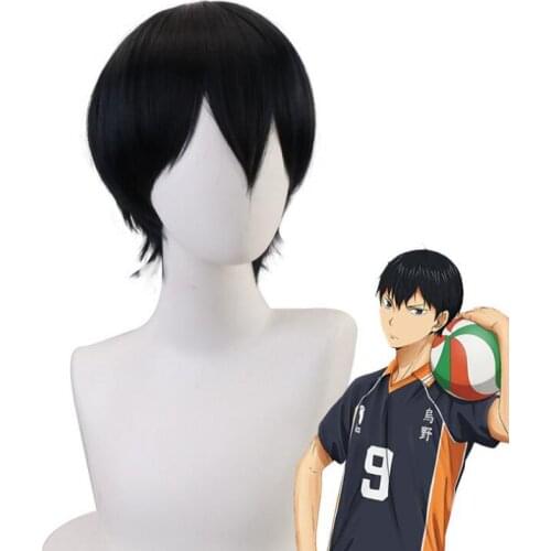 30CM Short Wig Cosplay Anime Haikyuu!! Karasuno Kageyama Tobio Black Costume Heat Resistant Synthetic Hair Haikiyu Men Wigs