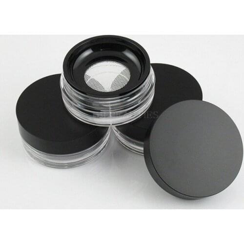 50pcs Loose Powder Containers with Elastic Screen Mesh Net Black Flip Cap Sifter Jar Box Cosmetic Powder Case
