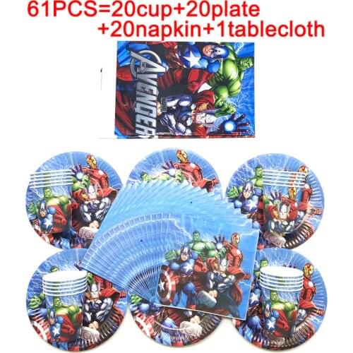 61pcs Cartoon Avengers Theme Kids Boy Birthday Decoration Party Baby Shower Supplies Disposable Cups Plates Napkins Tablecloth