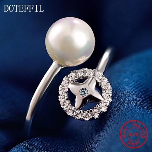 8mm Pearl Ring 100% Sterling Silver Woman Charm Fashion Round AAAA Zircon Ring Romantic 925 Silver Jewelry