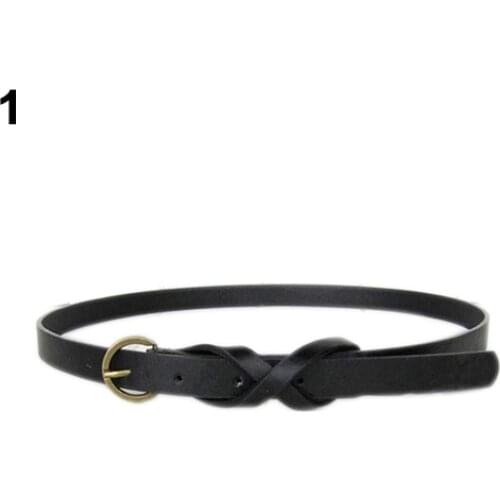 80% Hot Sale Womens Vintage Casual Simple Thin Waist Belt Faux Leather Metal Buckle Skinny Belt Woman Belts For Dress Belt