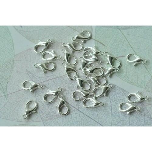 800pcs Lobster Clasps metal Silver Tone Findings 12x6mm free shipping