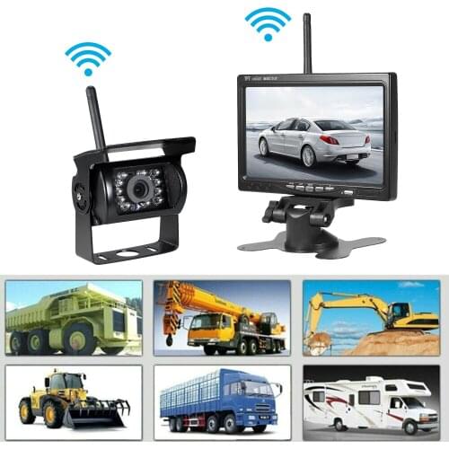 Wireless & Wired 7" LCDDisplay Car Monitor Backup Camera Waterproof Rear View Kit + Wide Angle Camera Night Vision Parking