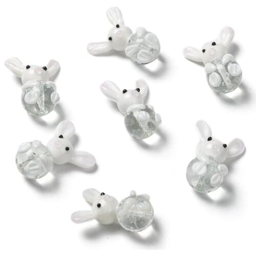 Handmade Lampwork Beads White Rabbit Shape Bead for Jewelry Making Fingdings 25~28x18~20x13~14mm, Hole: 1mm