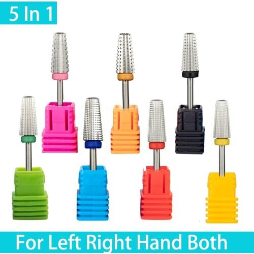 New 5 IN 1 Tapered Carbide Nail Drill Bits Two-Way Carbide Bit Drill Accessories Milling Cutter For Manicure left and right hand