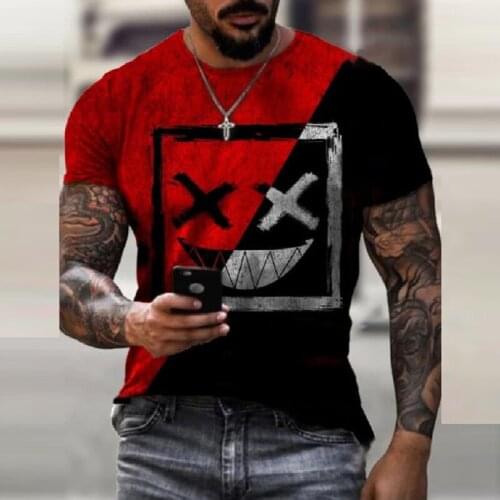 Summer Vintage Smile Face Print Patchwork T Shirt Men Casual Short Sleeve Tee Shirts Men O Neck Pullover Tops Fashion Streetwear