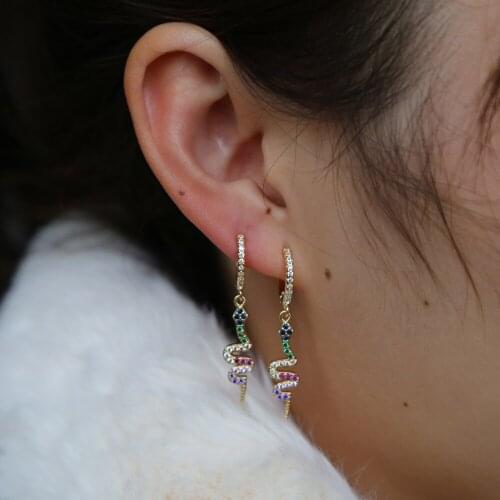 Personality Fashion Gold filled Jewelry Simple animal snake shape Drop Earrings For Woman party rainbow colorful cz jewelry