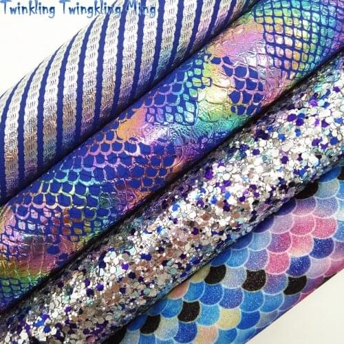 Purple Chunky Glitter leather Printed Mermaid Glitter, Metallic Snake Faux Leather For Bow A4 21x29CM Twinkling Ming KM110