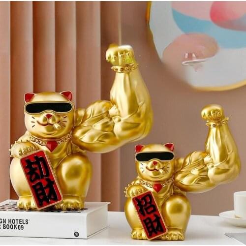 Kirin Arm Fortune Cat Muscle Red Fortune Cat Front Desk Ornaments Decorations for Home Counter Decorations Congratulations Gift