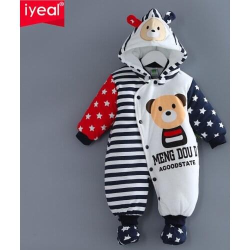 IYEAL Newborn Winter Clothes Cotton-padded Baby Clothing Long Sleeve Hooded Animal Baby Girl Boy Romper Cartoon Warm Jumpsuit