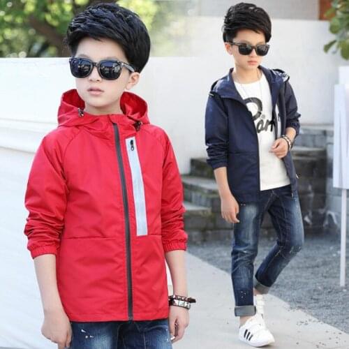 Spring jacket for boys 4-15T children long sleeve hooded active windbreaker teenage clothes big boys sport coat boys outwear top