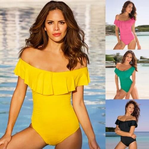 Summer one-piece swimsuit women new fashion sexy strapless red one-piece swimwear One-Piece Suits solid color Ladies swimwea