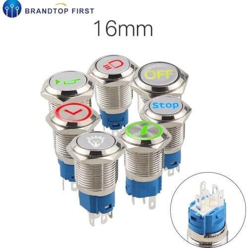 16mm metal push button switch dashboard custom symbol momentary car racing switch 3V 5V 6V 12V 24V 220V