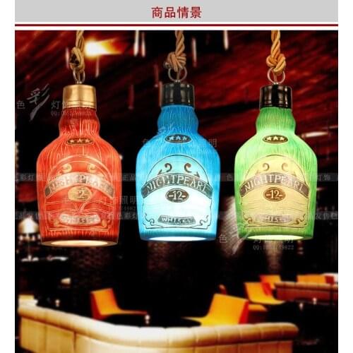 Fashion vintage wine bottle Suspension Luminaire Pendant Lights Lamparas Personalized Bar Decoration lamp