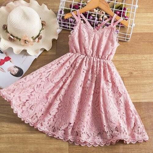 Fashion Girls Dress Kids Girls Sling Solid color Lace Bow Dress Party Pageant Princess Dress Lovely Children Clothes Costume