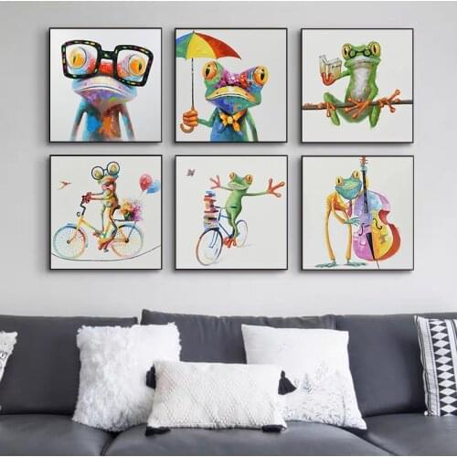 Cartoon Animal Frog Colorful Graffiti Art Posters and Prints Canvas Paintings Wall Art Pictures for Living Room Decor