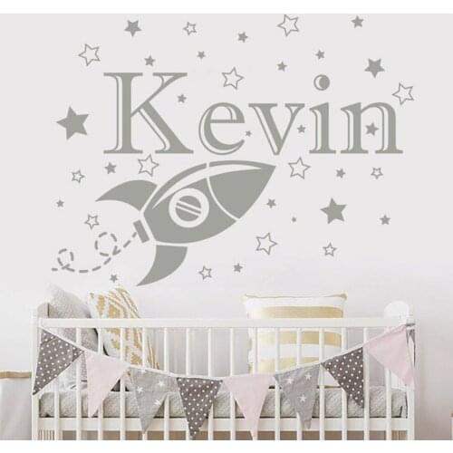 Personalized Name Wall Decals Custom Boys Name Decal Rocket With Star Deca For Kids Bedroom Nursery Decor Home Living Room Y012
