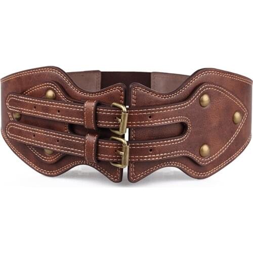 2020 New Fashion Autumn Belts Women Punk Rivet Waist Seal Leather Vintage Wide Cummerbund Bel Girdle Female Waist Hollow