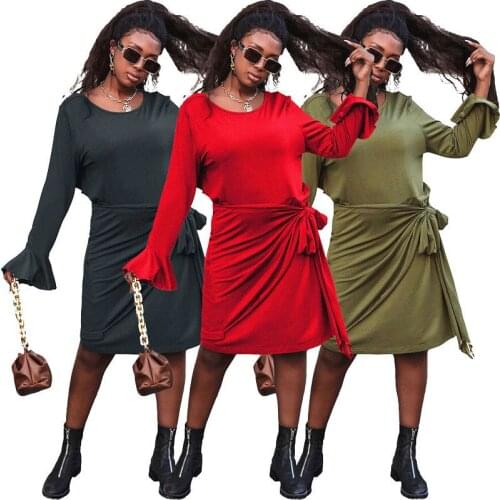 TNNAOFF Ruffles Solid Dress for Women Birthday Outfits Spring 2021 Fashion Elegant Long Sleeve Loose Bandage Overalls Dressess