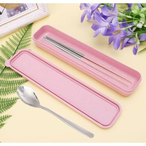 Portable Eco-Friendly Wheat Straw Cutlery Camping Picnic Box Dishware Kitchen Utensils Case