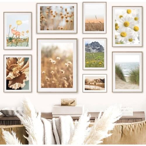 Nature Landscape Wheat Flower Dandelion Daisy Wall Art Canvas Painting Nordic Posters Prints Sea Wall Pictures Living Room Decor