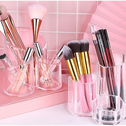 Crystal Clear Acrylic Makeup Brush Storage Container Pen Holder Nail Manicure Brush Storage Container Holder Display
