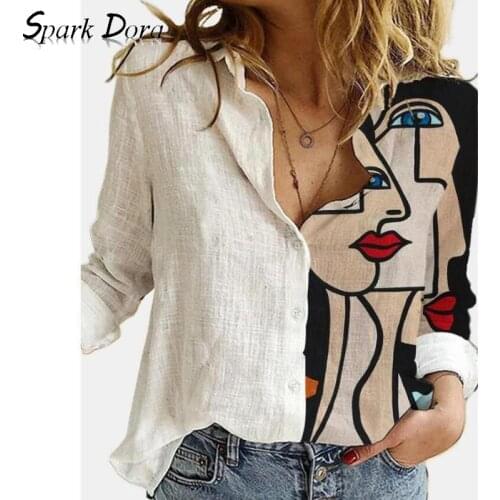 Free Shipping Women Shirt Spring Outwear Hit Color Comfort Simple Fashion Cartoon Printed Long Sleeve Chiffon Female Blouse