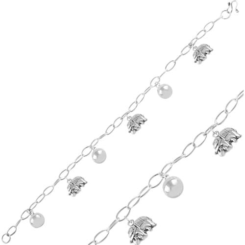 Silver 925 Sterling Dangle Elephant & Zilli Ball Sterling Bracelet