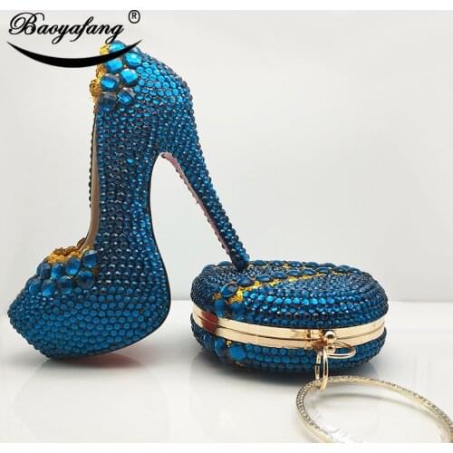 BaoYaFang Green Orange crystal Wedding shoes with macthing bags Ladies high platform shoes and bags woman 14cm High Party shoes