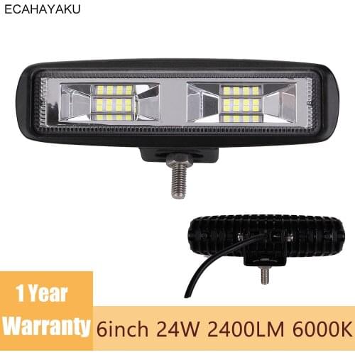 2pcs Slim 6inch LED Work Light Bar 16-LED 24W 6000K Flood Beam 12V 24V for Jeep Off-road cars 4WD ATV UTV UAZ UTE Motorbike Boat