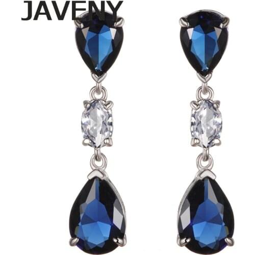 925 Sterling Silver Jewelry Blue Cubic Zirconia Teardrop Dangle Wedding Bridal Earrings For Women Birthday Christmas Gifts