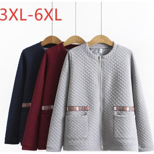 New 2021 Ladies Autumn Winter Plus Size Jacket For Women Large Long Sleeve Loose Gray Blue Pocket Zipper Coat 3XL 4XL 5XL 6XL