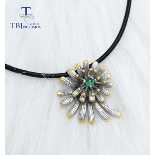 TBJ,Unique nice flower pendant with natural Zambia emerald 925 sterling silver gemstone jewelry anniversary wedding party gift